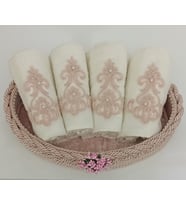 FNT Oval Havlulu Örgü Sepet 30*50 cm 4 adet pamuklu güpürlü havlu Hediyelik Bohçalık çeyizlik
