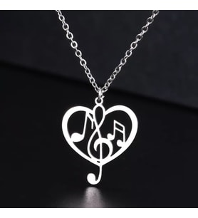 925 Ayar Gümüş  Kalp İçinde Müzik Notaları Kolye