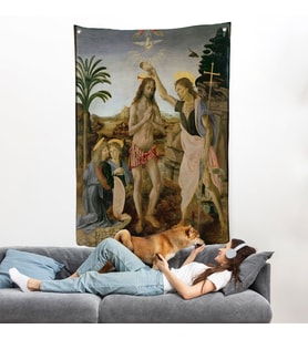 Leonardo Da Vinci - Andrea del Verrocchio - İsa'nın Vaftizi Duvar Örtüsü - The Baptism of Christ-7352