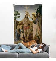 Leonardo Da Vinci - Andrea del Verrocchio - İsa'nın Vaftizi Duvar Örtüsü - The Baptism of Christ-7352
