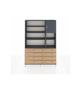 Arges Dolap 8 Raflı 8 Çekmeceli Tek Kapaklı  132x30x195 Antrasit-Antrasit/Çam
