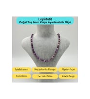 SERTİFİKALI Lepidolit Doğal Taş 6mm Makrome Kolye 45cm- 55cm Ayarlanabilir Ölçü