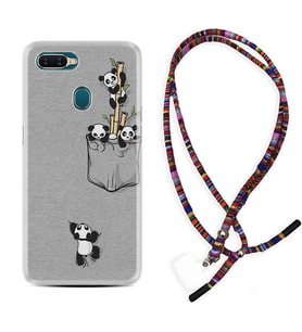 Oppo A5S A15 A16 A54 A55 A73 A74 Kılıf Boyun Asklı Rasta Silikon Pandalar 1798