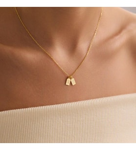 Kişiye Özel 925 Ayar Gümüş Tasarım Plaka Çift Harf Kolye (Gold)