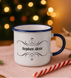 BK Gift Kişiye Özel İsimli Lacivert Emaye Kupa Bardak -9, Arkadaşa Hediye, Sevgiliye Hediye