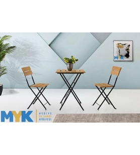 Ahşap Katlanır Masa Sandalye Bahçe Balkon Mutfak Takımı 2 Sandalye 1 Masa Takım