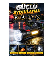 Şarjlı Uzun Menzilli Işıldak 9 LED 4 Kademeli Güçlü Aydınlatma
