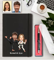 Kişiye Özel Kareteci Çift Karikatür Defter ve Kalem