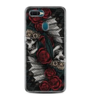 Oppo A5S A15 A16 A54 A55 A73 A74 Kılıf Desemli Silikon Skull Rose 1673