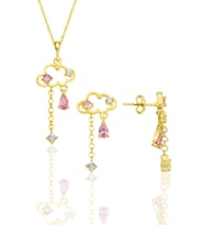 Gümüş altın yaldızlı pembe zirkon taşlı bulut kolye ve küpe ikili set SGTL12353GOLD (Rose)
