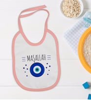 BK Kids Maşallah Tasarımlı Pembe Bebek Mama Önlüğü-1