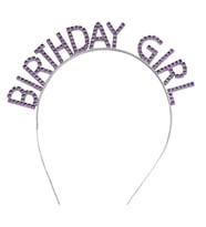 Mor Renk Kristal Taşlı Parlak Birthday Girl Yazılı Taç