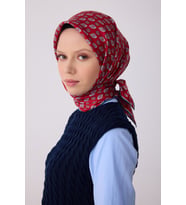Etnik Desen Saf İpek Twill Eşarp  4308 (Kırmızı)
