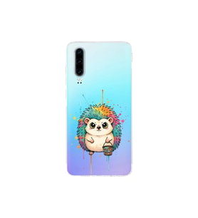Huawei P30 ile Uyumlu Splash Kirpi Tasarımlı Şeffaf Silikon Kılıf