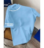 AMOR MAN BÜYÜK BEDEN ÖZEL TASARIM YAKA KOL MOTTO BASKILI PAMUK YENİ TREND BATTAL ERKEK T-SHIRT (Mavi)