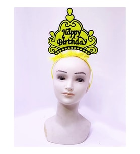 Mey İthalat® Happy Birthday Neon Sarı Renk Doğum Günü Tacı 24x15 cm