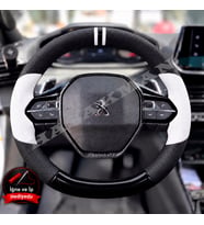 Peugeot 2008 Dikme Direksiyon Kılıfı Delikli Deri Parlak Siyah Beyaz Detay Çift Yüzük ve Dikiş 2019-2024