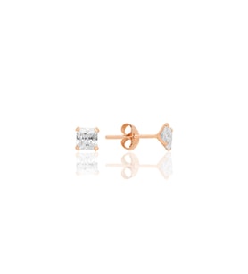 Gümüş zirkon taşlı,rose, kare (Prenses) kesim 4 mm tektaş küpe SGTL12742ROSE