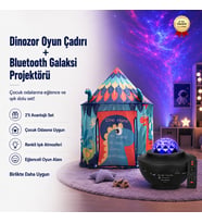 Dinozor Temalı Çocuk Oyun Çadırı ve Bluetooth Galaksi Projektörü Eğlence Seti