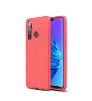 Realme C3 Kılıf Kamera Çıkıntılı Deri Desenli Silikon (Kırmızı)