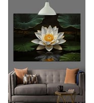 Beyaz Lotus Çiçeği Sanatı Dekoratif Kanvas - Mdf Ahşap Tablo