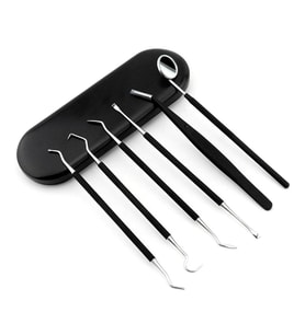 Valkyrie 6 Parça Paslanmaz Çelik Metal Kutulu  Diş Tartar Temizleme Dental Ağız Bakım Seti siyah kutu