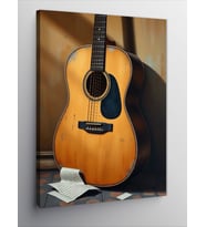 Kanvas Tablo Ahşap Akustik Gitar