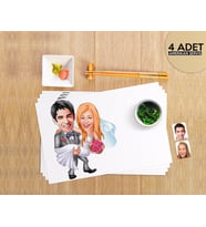 BK Gift Kişiye Özel Evleniyoruz Karikatürlü 4 Adet Amerikan Servis Seti-7 (Beyaz)