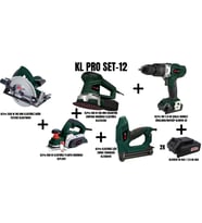 KLPro Set-12(185MM DAİRE TESTERE+850W PLANYA+150MM EKSANTRİK ZIMPARA+ÇİVİ TABANCASI+DARBELİ MATKAP)
