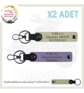 Motorcu Dostlara Özel, İsim Plaka ve 0 Rh (+) Kan Grubu Hediye x2' li Anahtarlıklar, Mor-S Kahve-SK (Çok Renkli)