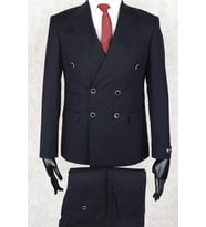 Jan Carlucci Slim Fit Geniş Sivri Yaka-Çift Yırtmaç  Lacivert Çift Cep Kruvaze Drop 6 Takım Elbise