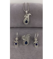 Telkari safir taşlı lale motif gümüş kadın set