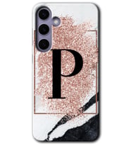 Galaxy S24 Plus Kılıf HD Desen Baskılı Kılıf - Pembe Mermer Desenli P Harfi