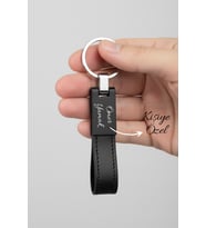 Kişiye Özel İsim veya Logo Baskılı Metal Mat Siyah Suni Derili Lük Oto Anahtarlık Ev Anahtarlık