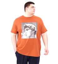 Mode XL Büyük Beden Erkek T-Shirt Bisiklet Yaka STATUE U25027 Tarçın