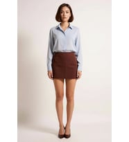 Kadın Yüksek Bel A-Line Mini Etek Beli Şeritli Toka Detaylı Gabardin Dokuma Rahat Günlük Modern