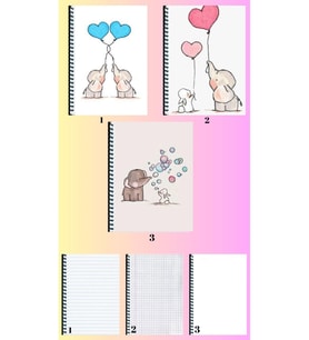 Sevimli fil 3 adet defter A4 büyük boy çizgili_kareli_çizgisiz