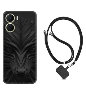Vivo Y16 Kılıf Resimli Boyun Askılı İpli Desenli Silikon Black Fox 1325