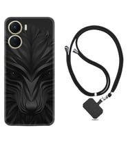 Vivo Y16 Kılıf Resimli Boyun Askılı İpli Desenli Silikon Black Fox 1325