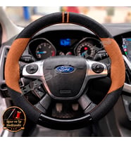 Ford Focus 3 Dikme Direksiyon Kılıfı Delikli Deri Parlak Siyah Taba Detay Çift Yüzük ve Dikiş 2011-2018