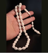Orjinal Deve Kemiği Delme İşlemeli  Arpa Kesim Büyük BOY 33 lük TESBİH (Sarı-Ekru)