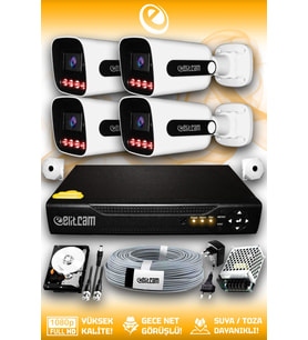 Elitcam 4 Kameralı Zebra 4 Dış Kamera Set 2 TB 5 MP Full HD Gece Görüşlü Güvenlik Kamerası Sistemi