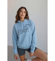 Kadın Kapüşonlu Dünya Baskılı Mavi Sweatshirt