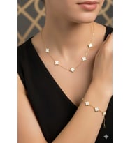 illys Gold Cleef Model Çelik Dört Yapraklı Yonca Kolye & Bileklik Seti