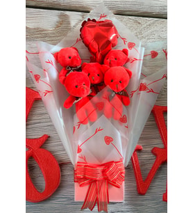 Sole Sevgiliye Özel Kırmızı Konsept Balonlu Romantik Peluş Ayıcık Buketi