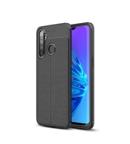 Realme C3 Kılıf Kamera Çıkıntılı Deri Desenli Silikon (Siyah)
