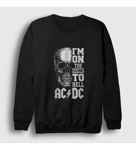 Presmono Unisex Siyah Highway To Hell Skull AC/DC Sweatshirt 6457tt