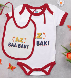 BK Kids Az Baa Bak Tasarımlı Kırmızı Bebek Body Zıbın ve Mama Önlüğü Hediye Seti-1