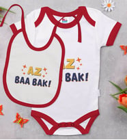 BK Kids Az Baa Bak Tasarımlı Kırmızı Bebek Body Zıbın ve Mama Önlüğü Hediye Seti-1
