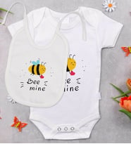 BK Kids Bee Mine Tasarımlı Bebek Body Zıbın ve Mama Önlüğü Hediye Seti - Model 1